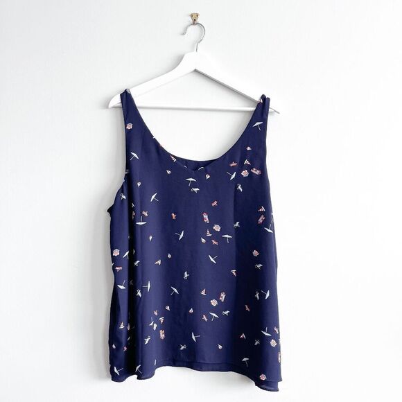 Reitmans Women's Scoop Neck Printed Sleeveless Chiffon Blouse Top Navy Size 2X - Picture 2 of 7